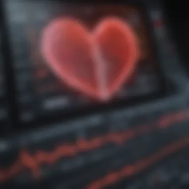 Close-up of ECG machine display showing heart rhythms