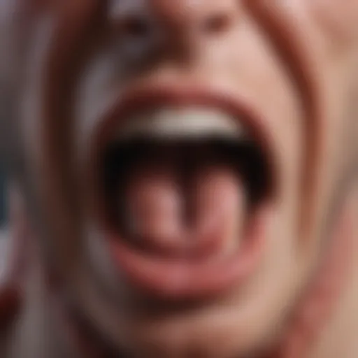 Close-up view of an aphthous ulcer inside the oral cavity