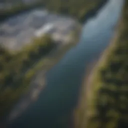 Aerial view of Flint, Michigan highlighting water sources