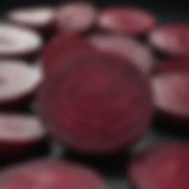 Close-Up of Freshly Sliced Beetroot A close-up of freshly sliced beetroot revealing its rich color and intricate patterns.