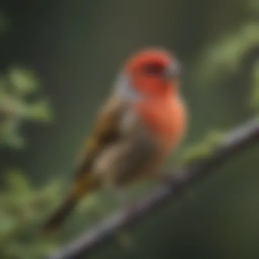 A California Finch perched on a branch showcasing its vibrant plumage.