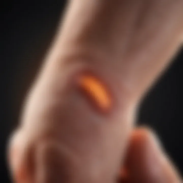 Close-up view of inflamed skin on the thumb