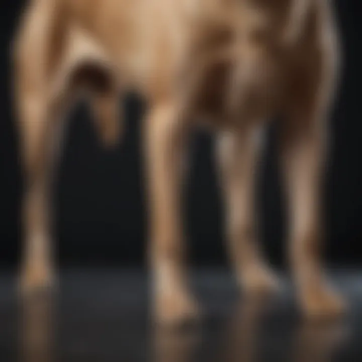 A close-up of a dog exhibiting signs of discomfort in its back legs.