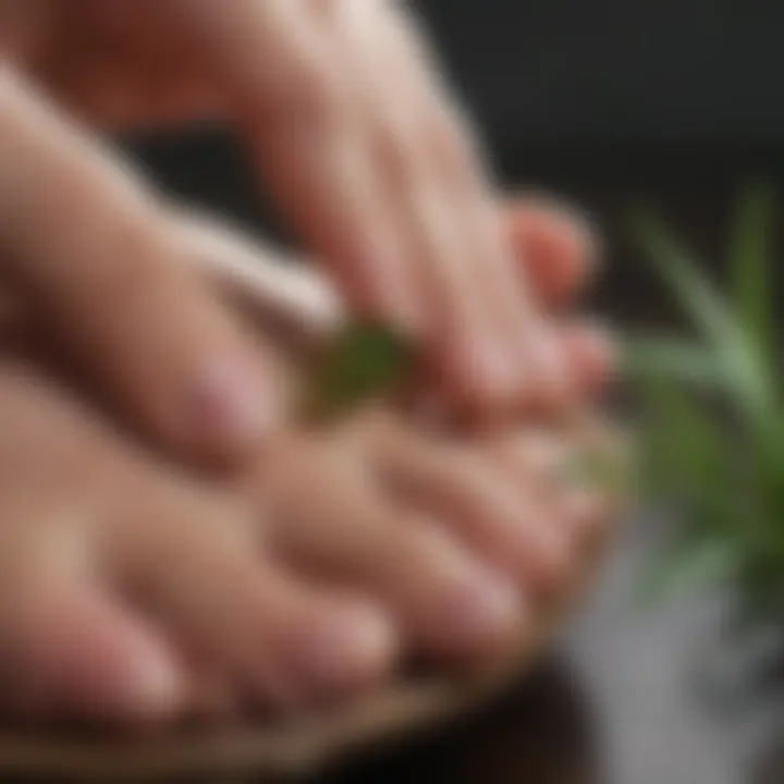 Person applying tea tree oil to affected toenail