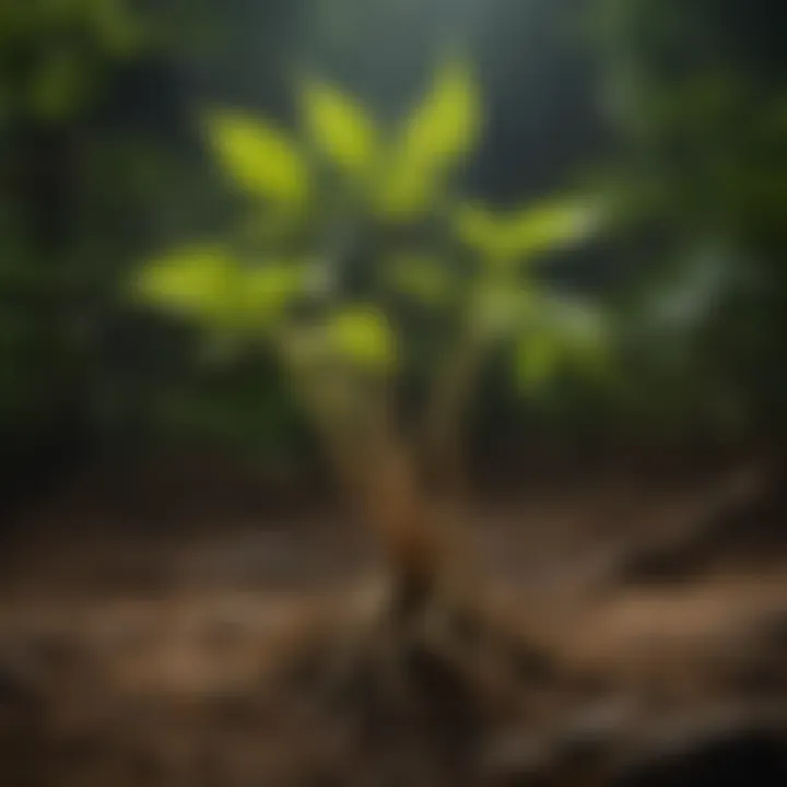 Ginseng root displayed on a natural background, highlighting its texture