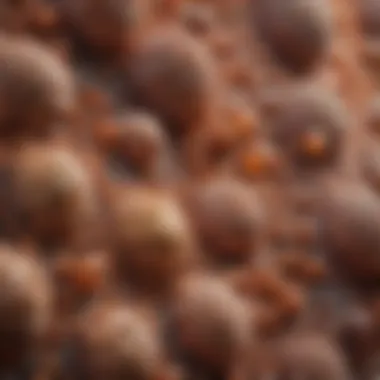 Microscopic view of melanin granules in skin cells