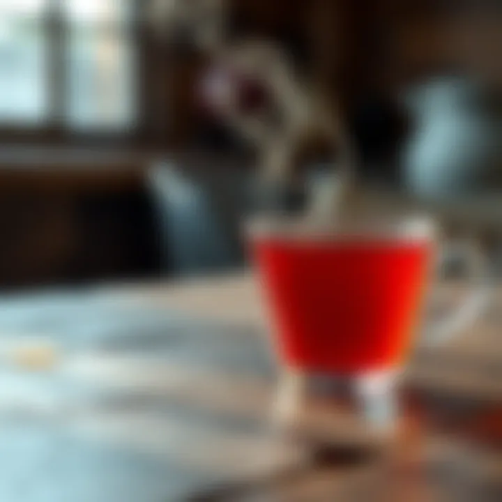 A steaming cup of magnolia bark tea on a rustic wooden table