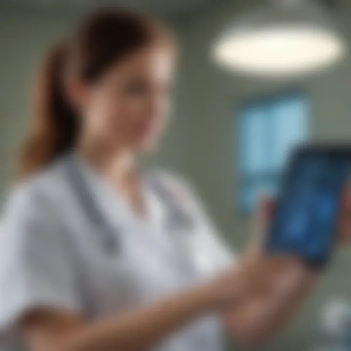 A nurse interacting with a clinical information system on a tablet