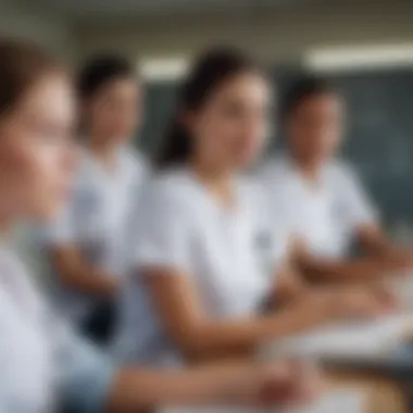 A close-up of nursing students engaged in a classroom setting, highlighting their dedication to learning.