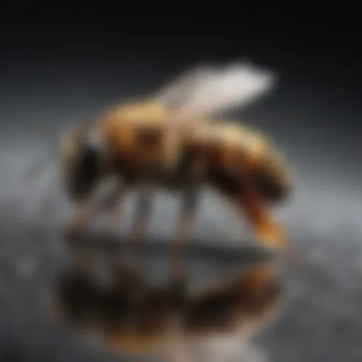 A close-up of bee venom on a natural surface, showcasing its liquid form and texture.