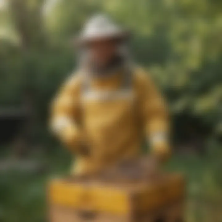 A serene apiary scene, highlighting sustainable beekeeping practices.