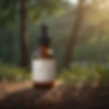 Tea Tree Oil Bottle A bottle of tea tree oil against a natural backdrop