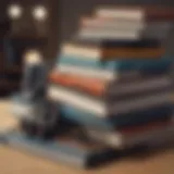 A stack of textbooks with modern digital devices in an educational setting