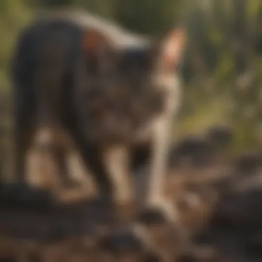 Feral Cat Hunting in the Wild Feral cat in natural habitat showcasing its hunting instincts