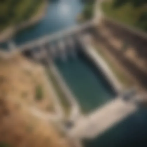 Aerial view of a hydraulic dam illustrating engineering precision