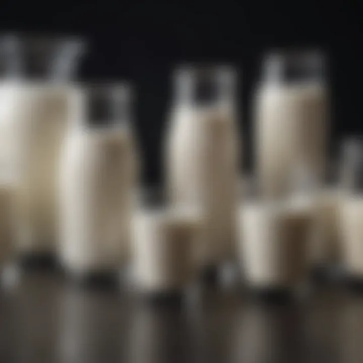 Various types of inline milk filters arranged for comparison.