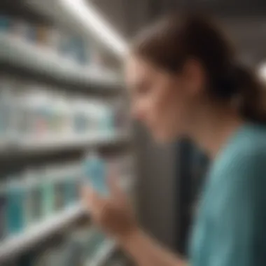 Person selecting mouthwash from a store shelf