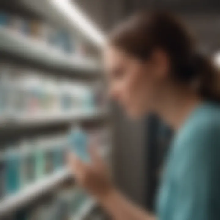 Person selecting mouthwash from a store shelf
