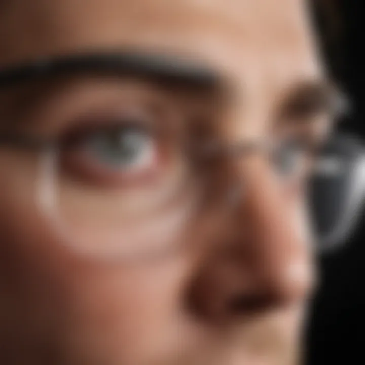 A person looking through a pair of glasses