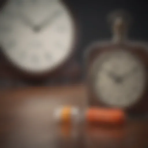 Pill bottle with Xarelto beside a clock indicating optimal time for administration