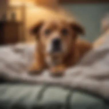 A senior dog resting comfortably on a cozy blanket