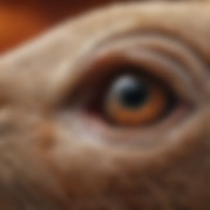 Close-up view of a rabbit's ear showing potential mite infestation.