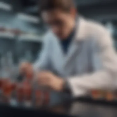Scientific Research on Supplement Efficacy A laboratory setting with a researcher examining supplement ingredients.