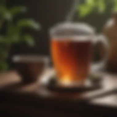 Tea Drinking for Health Benefits A serene tea-drinking scene promoting relaxation and health.
