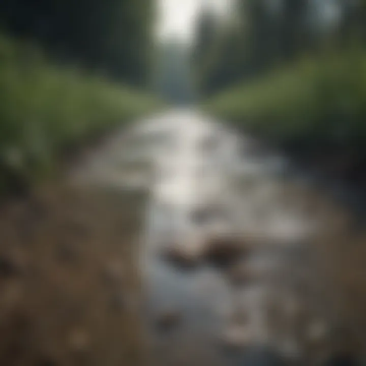 Water body affected by agricultural runoff and pollutants