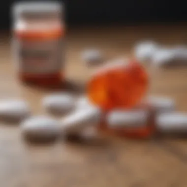 Close-up of ibuprofen tablets on a wooden surface