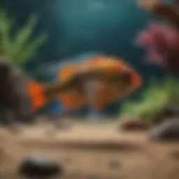 Colorful convict cichlid in aquarium environment