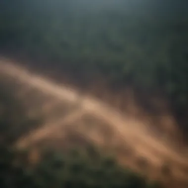 Aerial View of Deforestation Aerial view of deforested land showing stark contrasts between lush forest and barren areas
