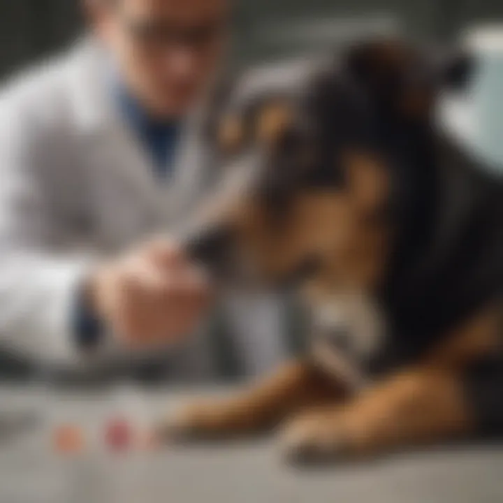 A veterinary examination of a dog showing symptoms of pancreatitis