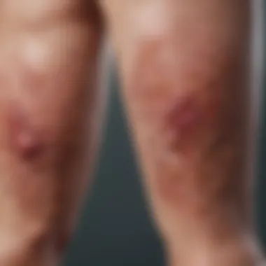 Clinical Representation of Plaque Psoriasis Clinical representation of plaque psoriasis on lower legs showing characteristic scaling and redness.