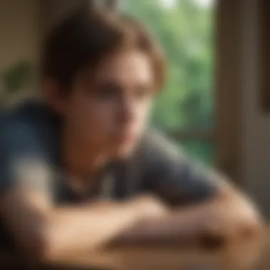 Teenager in Contemplation A serene environment showing a teenager in contemplation, symbolizing emotional struggles.