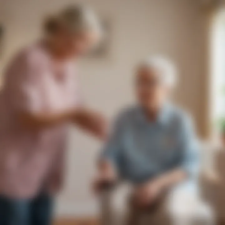 Illustration of a caregiver assisting an elderly individual