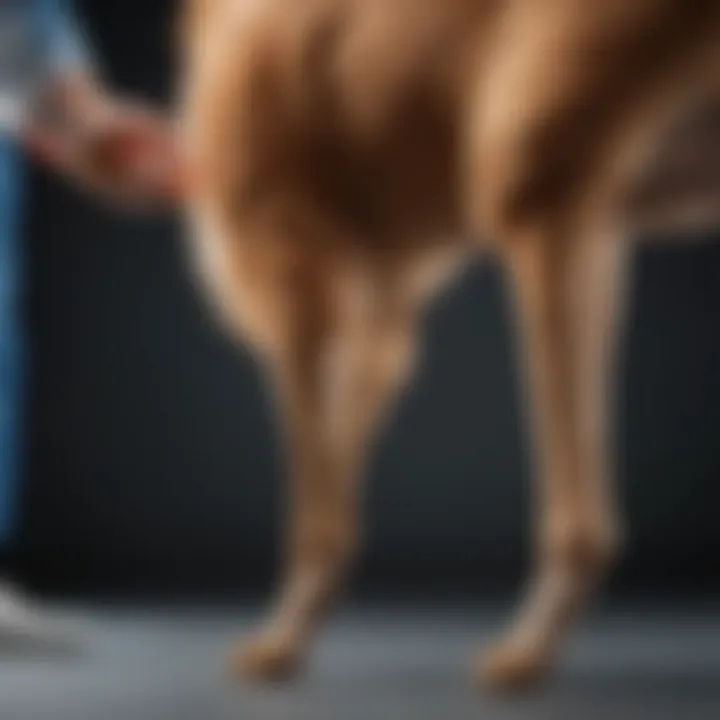 A veterinarian examining a dog's back leg for signs of arthritis.