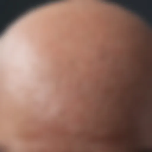 Close-up of a scalp showing hair thinning